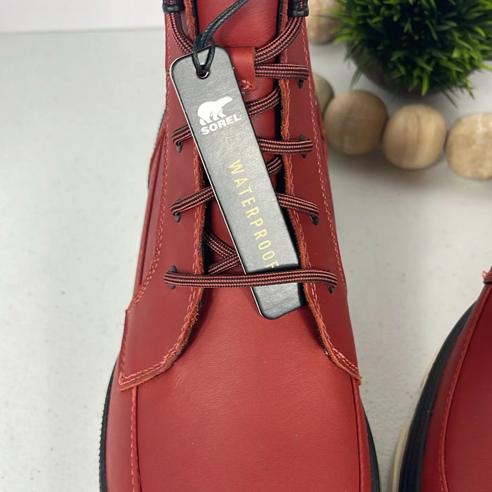 Sorel Boots Womens Brex Lace-Up Red Black Waterproof Bootie Modern Chunky Heel - Picture 8 of 11
